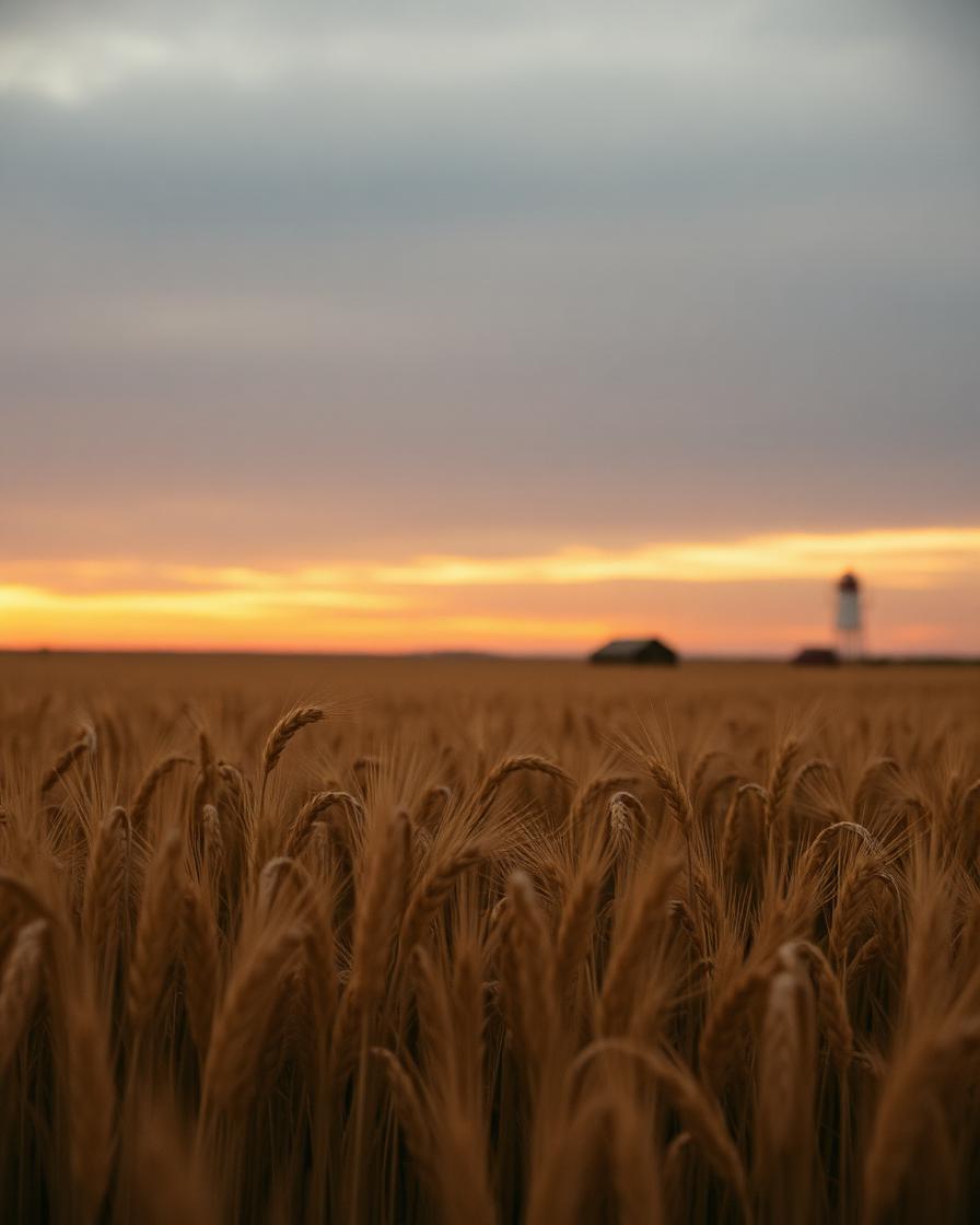 Golden wheat field at dusk